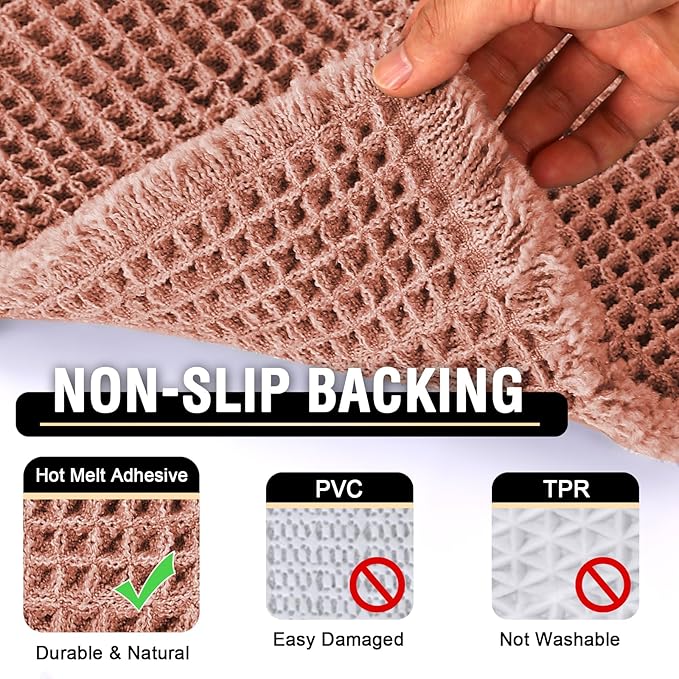H.VERSAILTEX Waffle Bath Mat Super Absorbent Bathroom Mats Non Slip Bath Rugs for Bathroom Floor Machine Washable Dry Fast Bathroom Rugs for Beside Tub, 24" x 60", Soft Pink