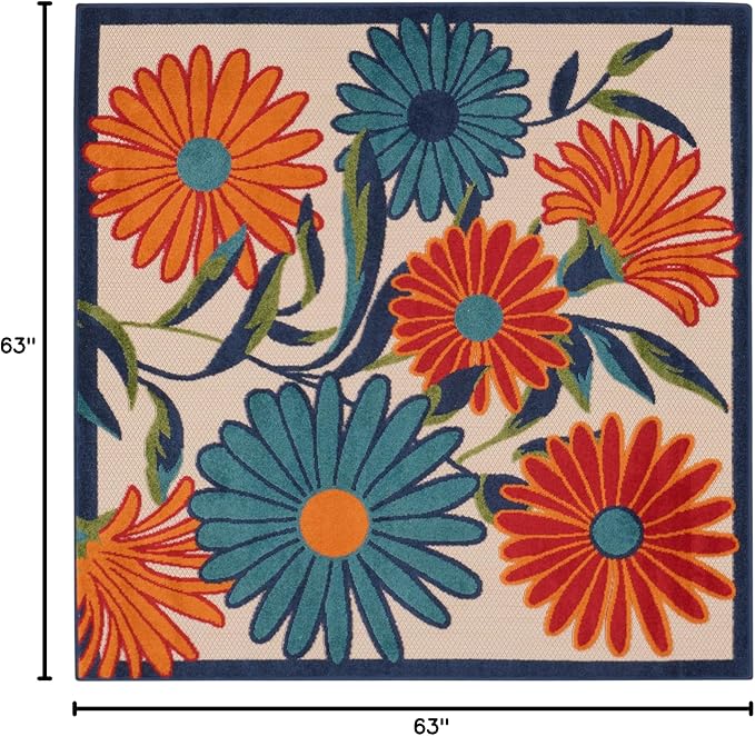 Nourison Home Aloha Multicolor 5'3" x Square Area Rug - Easy Clean, Non Shedding, Bed Room, Living Room, Dining Room, Kitchen (5' x Square)