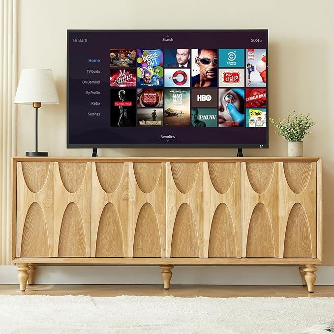 LKTART 62.99" Sideboard Buffet Cabinet with Storage, Solid Wood Kitchen Storage Cabinet Credenza Accent Console Table with Solid Wood Roman Legs Dovetail Door Trim Panel Ash Veneer,Natural Oak