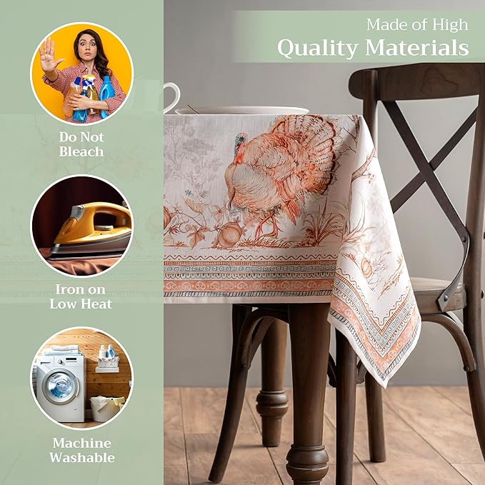 Maison d' Hermine Table Cloth Rectangle Table 100% Cotton 70 x 120 Inches Fall Tablecloth Reusable Everyday Use for Thanksgiving Christmas Decorations Dining Farmhouse Party (Giving Thanks)