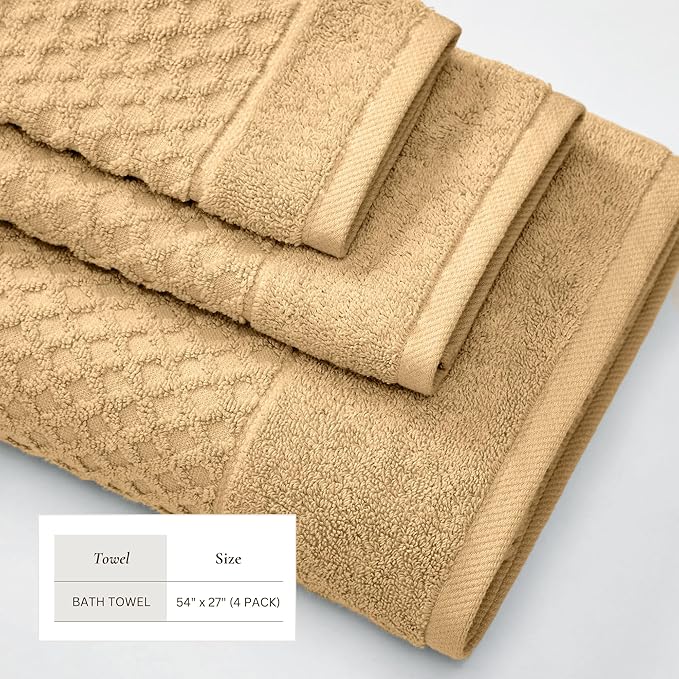 Great Bay Home Bath Towels - 100% Cotton 4 Pack 54x27 Bath Towel Set - Absorbent, Durable, Quick-Dry Towels for Bathroom (Sand)