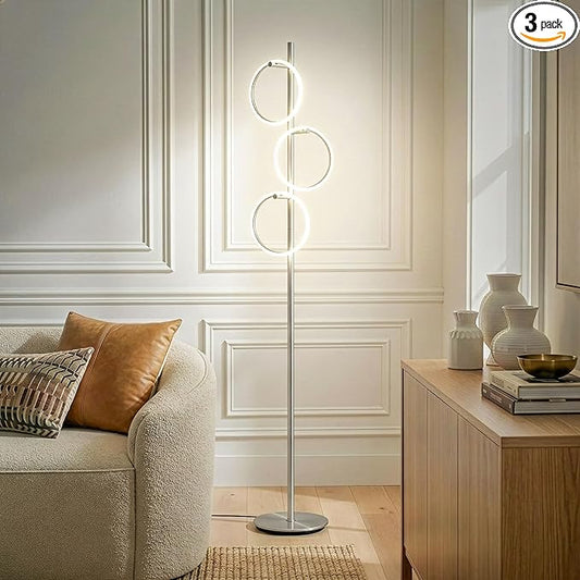 Brightech Saturn LED Tree Floor Lamp - Unique Design Matches Modern and Contemporary Decor - 3 Light Standing Pole Lamp- Tall Light for Living Room, Bedroom, and Office - Silver