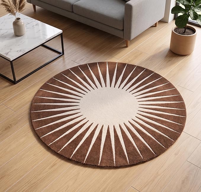 Restoration and Renovation Modern Round Area Rug – Hand-Tufted with 100% NZ Wool, Thick & Soft Circular Carpet for Living Room, Bedroom & Dining Room Decor (Brown, 3' Round)