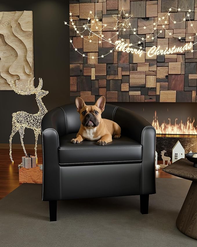 GarveeHome Accent Barrel Chairs Set of 2 Faux Leather Club Armchairs Living Room Chairs with Soft Padded Seat for Bedroom Waiting Reading Room(Black)