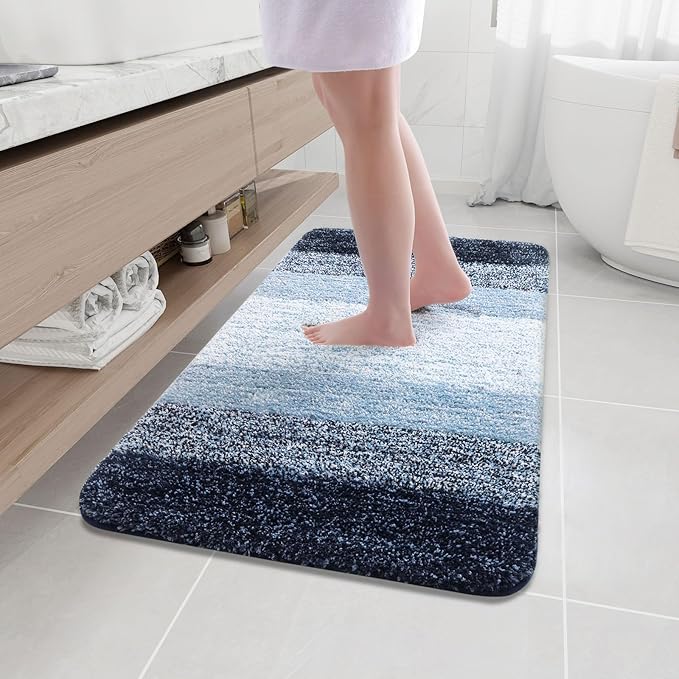 Arotive Microfiber Bathroom Rugs, Shaggy Soft and Absorbent Bath Rug, Non-Slip, Thick Plush Machine Washable Dry Bath Mats for Bathroom, Tub and Shower, 44x24, Dark Blue, Rectangular