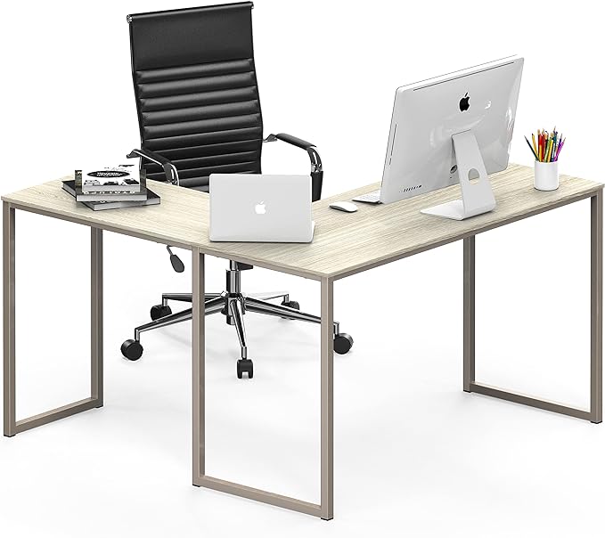 SHW Mission 48 x 48 Inches L-Shape Home Office Computer Desk, Maple