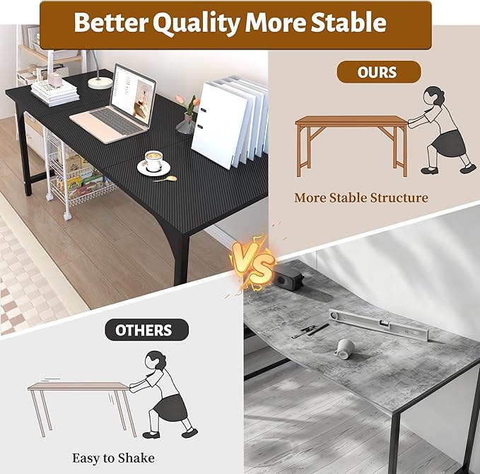 AZN 55 X 24 inch Computer Desk w/Deeper & Thicker Desktop, Office Desk w/Sturdy Metal Frame, Modern Simple Desk w/Large Legroom, Study Gaming Writing Work Desk for Home Office, Bedroom