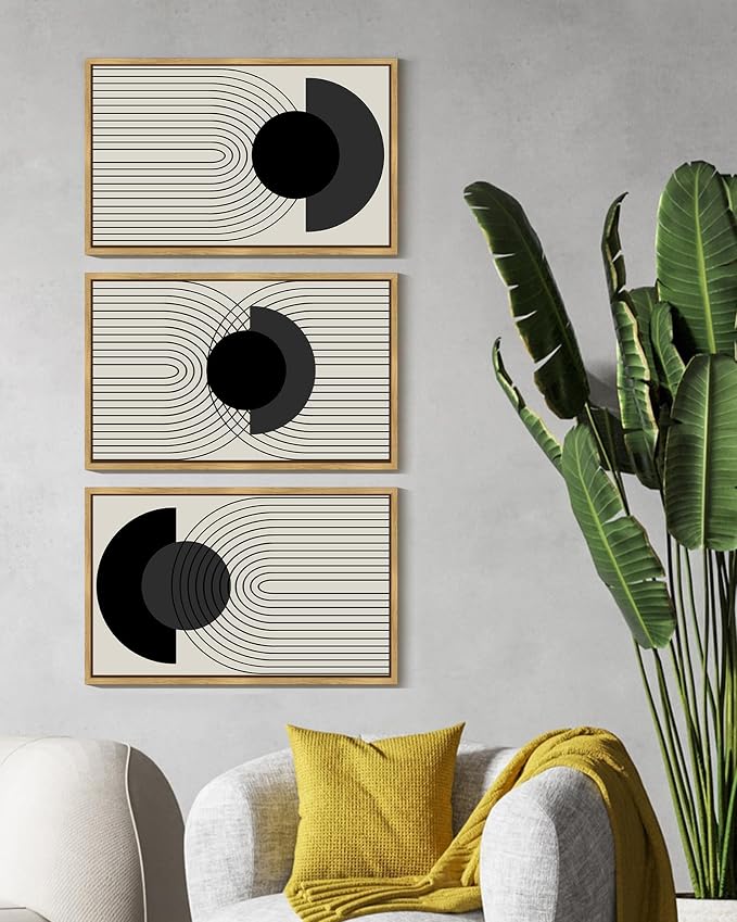 Drsoum Black Boho Wall Art Framed Modern Decor Bohemian Wall Decor Abstract Geometry Lines Prints Ready to Hang 16x24in Natural Framed