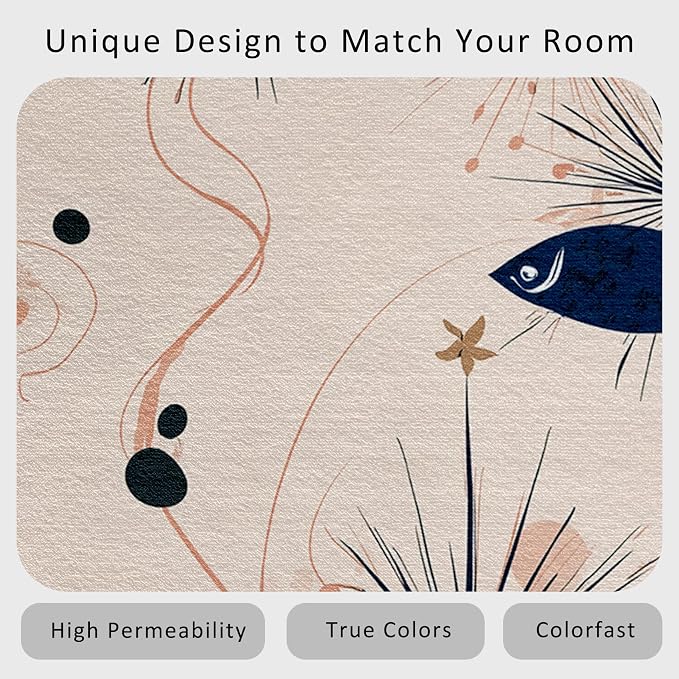 Mid Century Modern Rug 5x7 Starburst Atomic Fish Retro Pattern Area Rugs for Living Room, Bedroom, Mid Century Modern Home Decor Accessories Indoor Carpet, Non Slip & Machine Washable