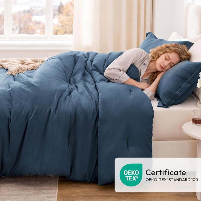 Love's cabin Navy Blue King Size Comforter Set, 3-Piece Prewashed Bed Set with 1 Comforter (104 x 90 in) & 2 Pillowcases, Lightweight & Breathable for All Seasons | Soft