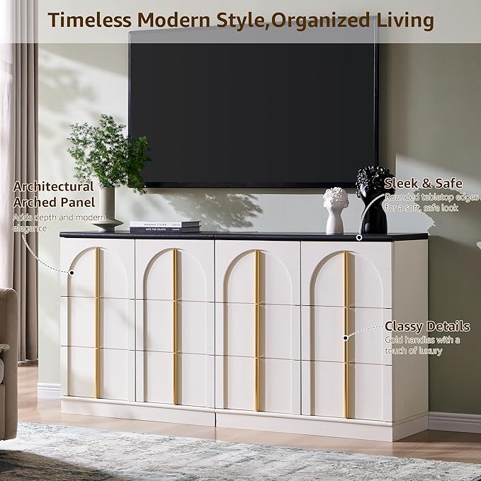ACCOHOHO Buffet Cabinet with Storage&Arched Doors,31.5 Inch Wood Sideboard with Adjustable Shelf,Modern Coffee Bar Tables Accent Cabinets for Living Room,Kitchen Or Entryway (White, 2 Piece)