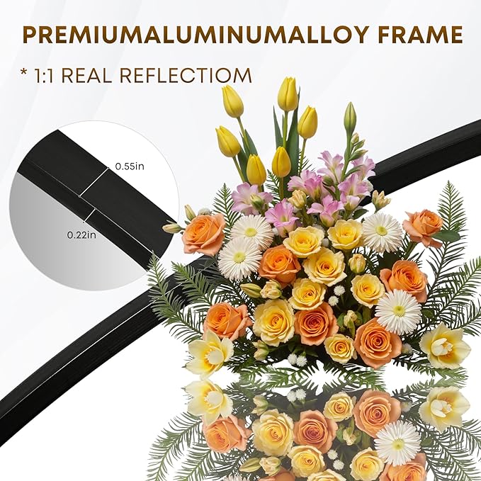 Round Mirror, Wall Mounted Circle Mirror with Brushed Metal Frame, Circular Mirrors for for Bathroom, Living Room, Vanity, Bedroom, Entryway, 30inch, Black