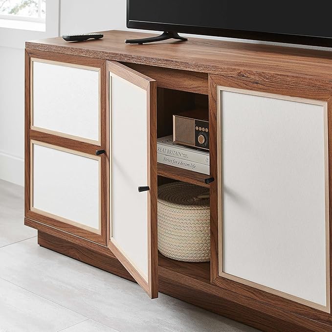 Modway Capri 63 Inch TV Console in Walnut Wood Grain - Mid-Century Modern TV Stand - Media Console with Storage - Entertainment Center for Living Room - Buffet Stand or Sideboard