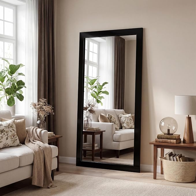 71'''x32'' Rustic Wall Mirror for Bathroom Black Wood Frame, Classic Rectangle Mirror Farmhouse Vanity Wall Mirror Decor Living Room, Bedroom, Entryway
