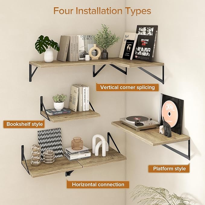 Deep Floating Shelves Wall Mounted, 55"x12" Gray Wall Shelves with Brackets Set of 2 for Bedroom, Living Room, Bathroom, Kitchen, Office - Storage & Display Shelf for Decor, Books, Plants
