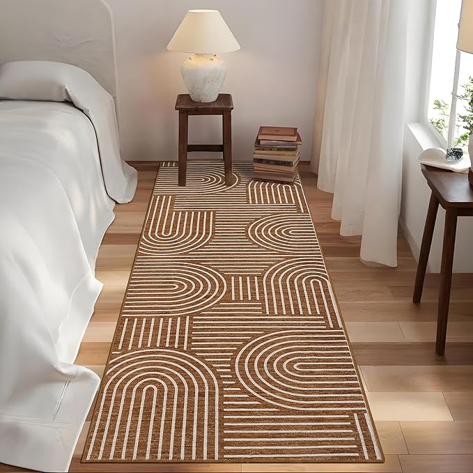 Modern Rug 2x6 Runners for Hallways, Abstract Kitchen Runner Rugs Non Slip Bath Runner, Rainbow Washable Runners Rug for Bedroom, Soft Long Rugs for Entryway Bathroom Laundry Dorm, Copper