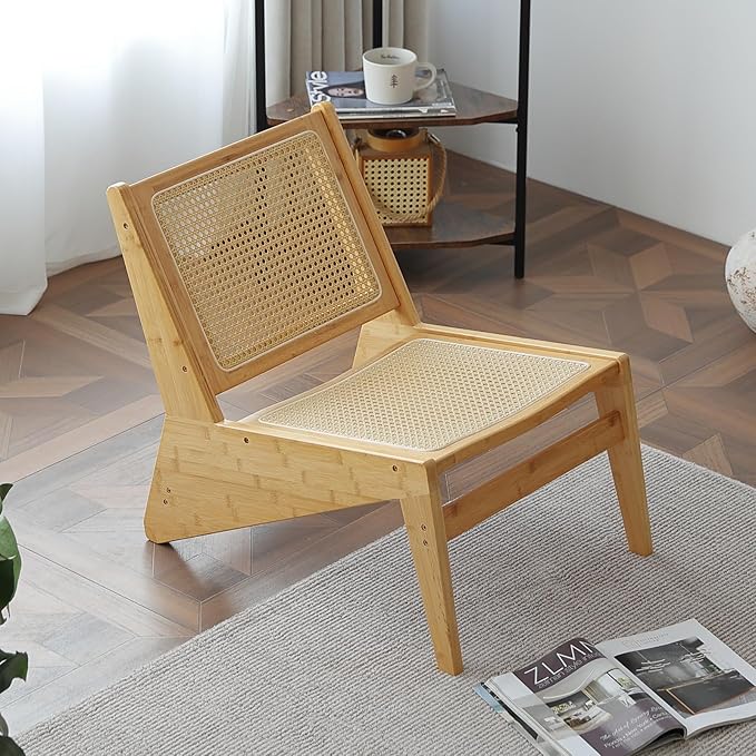 Mid Century Modern Accent Chair for Living Room, Low Armless Lounge Chair with Solid Wood Frame, Comfy Armchair for Bedroom and Balcony, Wood