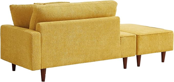 GDFStudio Upholstered Chaise Lounge Chair Indoor with Ottoman, Boucle Fabric Chaise Chair with 2 Throw Pillows and Solid Wood Legs, Recliner Lounge Chair for Office Living Room Bedroom, Yellow