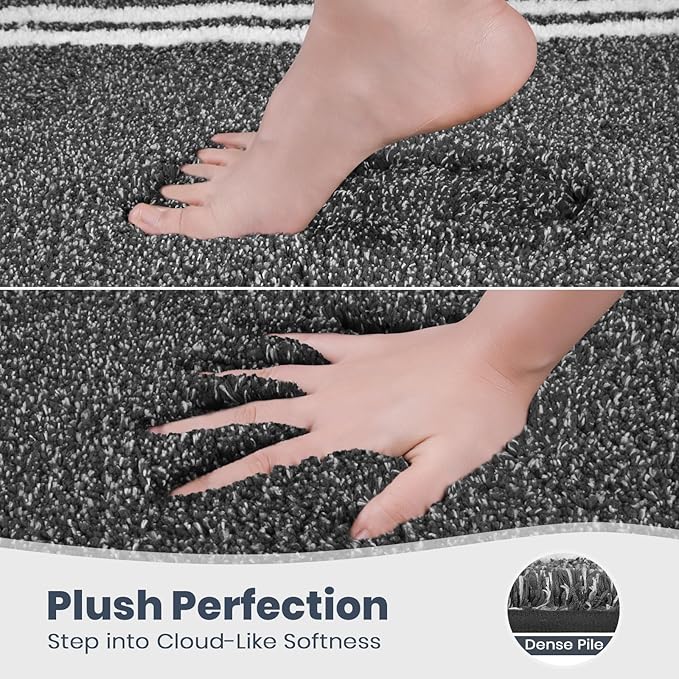 PURRUGS Bathroom Rug Non-Slip Machine Washable 24" x 36", Super Absorbent and Quick Dry Shaggy Microfiber Bath Mat, Extra Soft and Plush Bath Rug for Bathtub, Shower, and Sink, Charcoal