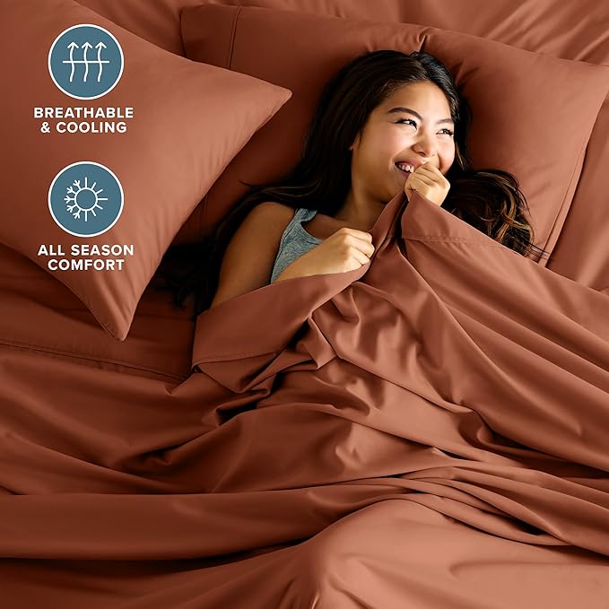 Bare Home Full Sheet Set - 1800 Ultra-Soft Microfiber Full Bed Sheets - Double Brushed - Deep Pockets - Easy Fit - 4 Piece Set - Bedding Sheets & Pillowcases (Full, Terracotta)