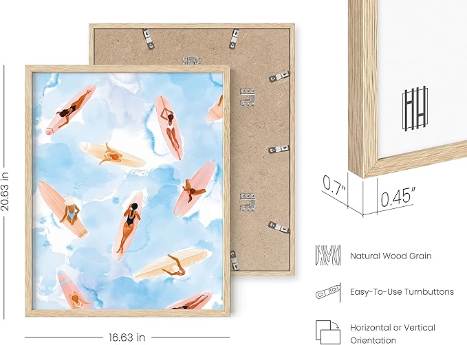 HAUS AND HUES Surfing Beach Wall Art - Watercolor Surfboard Picture, Coastal Tropical Decor (Beige Frame, 16x20)