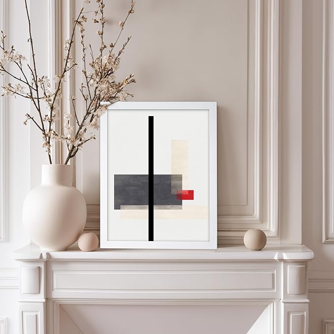 Poster Master Geometric Poster - Composition Print - Abstract Design - Mid Century Modern Artwork - Line Drawing - Illustration Design - Great Office or Bedroom Wall Decor - 8x10 White Framed