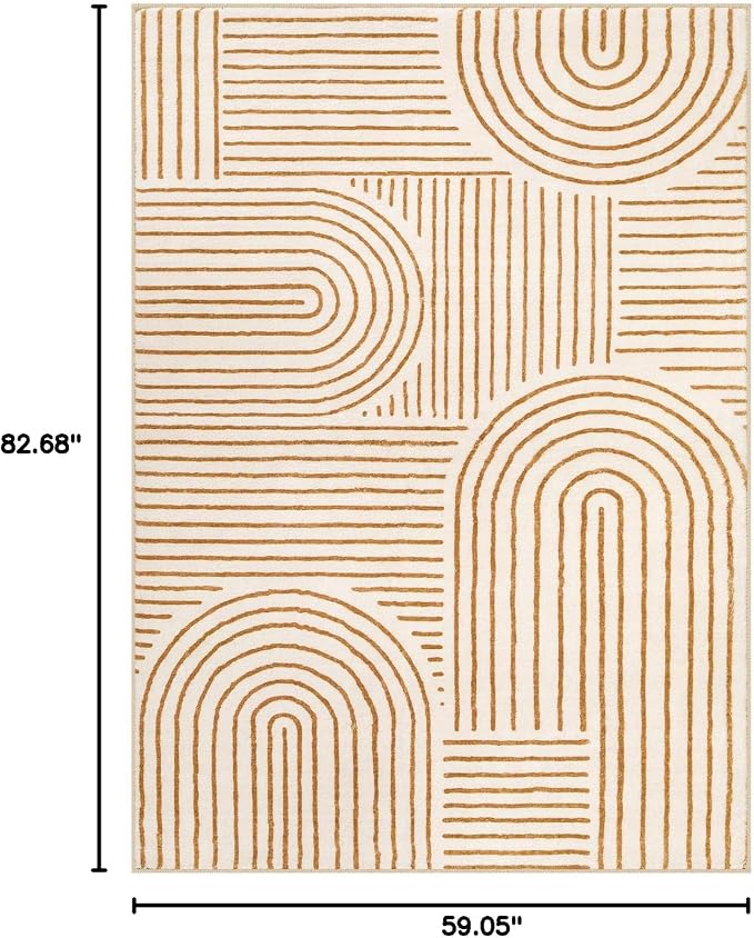 Lahome Abstract Washable Rugs 5x7, Non Slip Soft Living Room Rugs Ultra-Thin Rainbow Bedroom Rug, Non Skid Rug Backing Accent Carpet for Dining Room Office Darrell (5'x7',Orange)