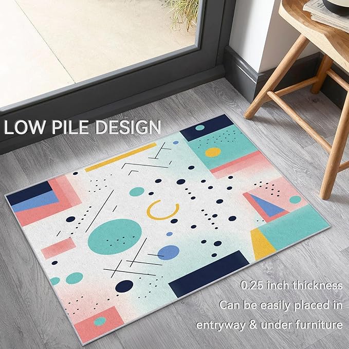 50s Rugs for Living Room 7x7, Mid Century Retro Geometric Abstract Modern Colorful Pattern Design Area Rug, 50s Bedroom Decor Carpet, Non Slip, Washable (RG689)