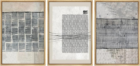 SIGNWIN Framed Canvas Print Wall Art Set Black Tan Industrial Line Art Pattern Abstract Shapes Cozy Neutral Decorative Contemporary Minimal for Living Room, Bedroom, Office - 24"x36"x3 Natural