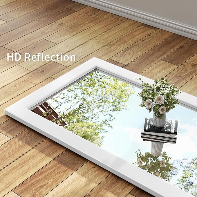 65‘’x30'' Rustic Wall Mirror for Bathroom White Wood Frame, Classic Rectangle Mirror Farmhouse Vanity Wall Mirror Decor Living Room, Bedroom, Entryway