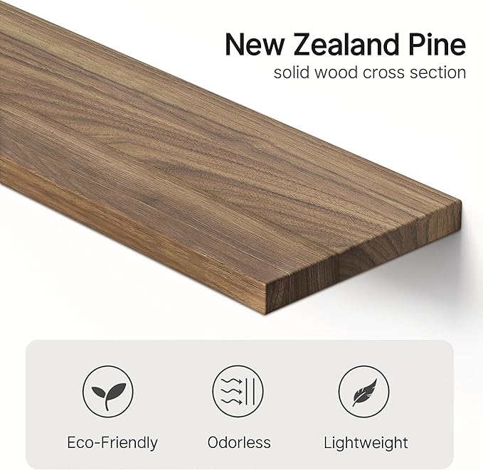 Vailando Floating Shelves for Wall, Set of 3 Solid Wood Wall Mounted Shelves, 23.6" Rustic Walnut Display Shelf for Bedroom, Living Room, Bathroom, and Kitchen Decor - Heavy-Duty & Natural Pine