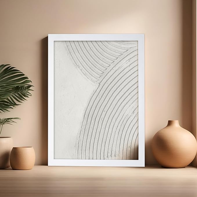 Poster Master Soft Lines Poster - Spiral Circle Print - Texture Art - Abstract Art - Mid Century Modern Art - Aesthetic Art - Acrylic Waves Art - Rustic Bedroom Wall Decor - 16x20 White Framed