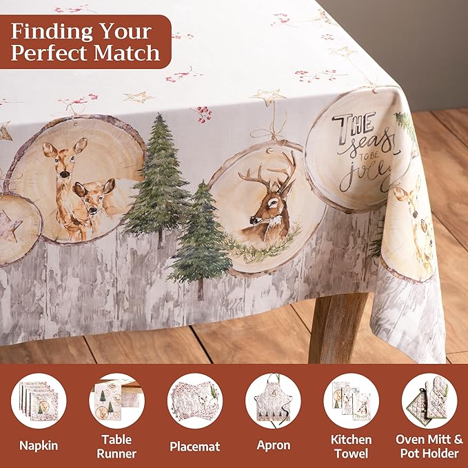 Maison d' Hermine Table Cloth Rectangle Table 100% Cotton 70 x 120 Inches Fall Tablecloth Reusable Everyday Use for Thanksgiving Christmas Decorations Dining Farmhouse Party (Mountain Life)