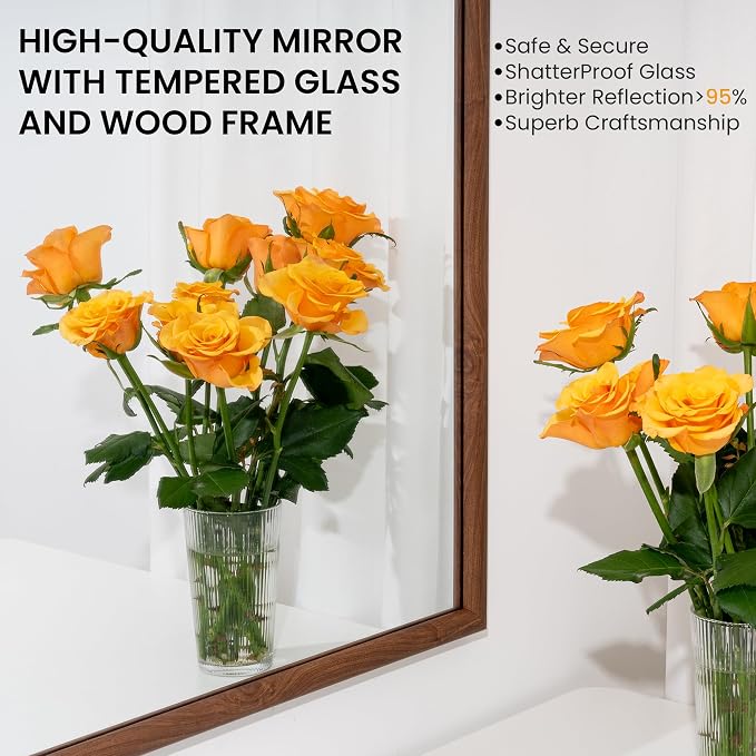 24"x36" Arch Wall Mirror for Wall, Wall Mounted Vanity Mirror for Bedroom, Wood Grain Finish Frame Mirror with Tempered Glass, Vintage Decorative for Bathroom, Entryway, Living Room, Walnut