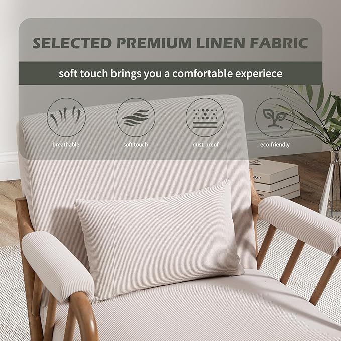 INZOY Accent Chairs Set of 2, Mid Century Modern Accent Chair with Wood Frame, Upholstered Reading Armchair with Corduroy Fabric, Accent Chair for Living Room Bedroom Apartment, Easy Assembly, Beige