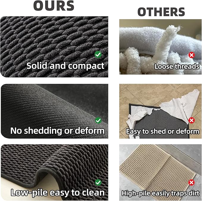 Black Bathroom Rugs Non Slip Washable, Super Absorbent Thin Bath Mat Quick Dry Low Pile Bathroom Rug, Black 24''x47''
