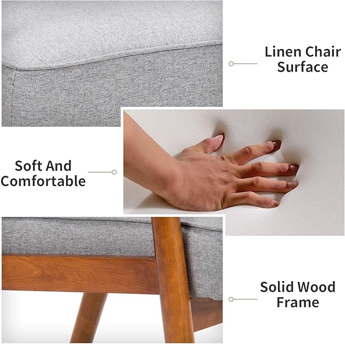 UNICOO® Mid-Century Retro Modern Accent Chairs, Solid Wood Armrest Lounge, Upholstered Mid Century Modern Chair, Walnut Finish with Innerspring Seat Cushion, Linen-Look Fabric (U205-1-GY)