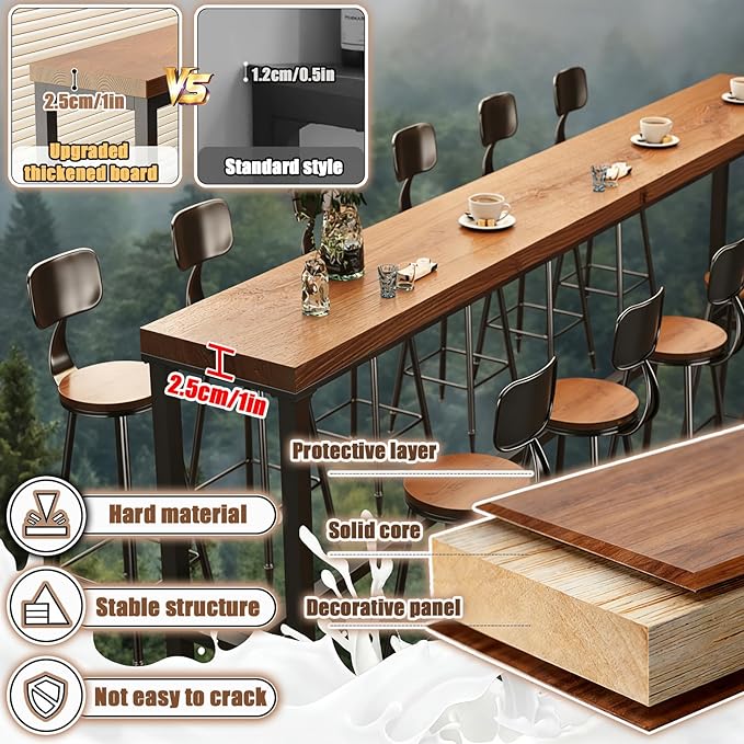 Narrow Bar Table for Small Spaces Industrial Rectangular Counter Height Table Retro Brown Wood Panel & Black Metal Frame Breakfast Bar Table for Apartments, Kitchen, Entryway Brown L63.0×W15.7×H41.3in