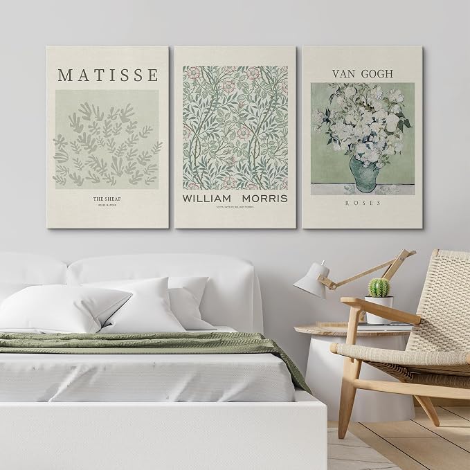 wall26 Canvas Print Wall Art Set Matisse, William Morris, Van Gogh Photography Modern Rustic Scenic Colorful Multicolor for Living Room, Bedroom, Office - 24"x36" x 3