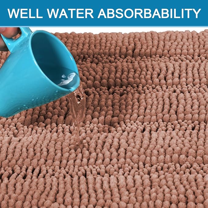 H.VERSAILTEX Bath Mats for Bathroom Non Slip Extra Thick Chenille Striped Bath Rug 24" x 36" Absorbent Non Skid Fluffy Soft Shaggy Rugs Washable Dry Fast Plush Mats for Indoor, Bath Room - Muted Clay