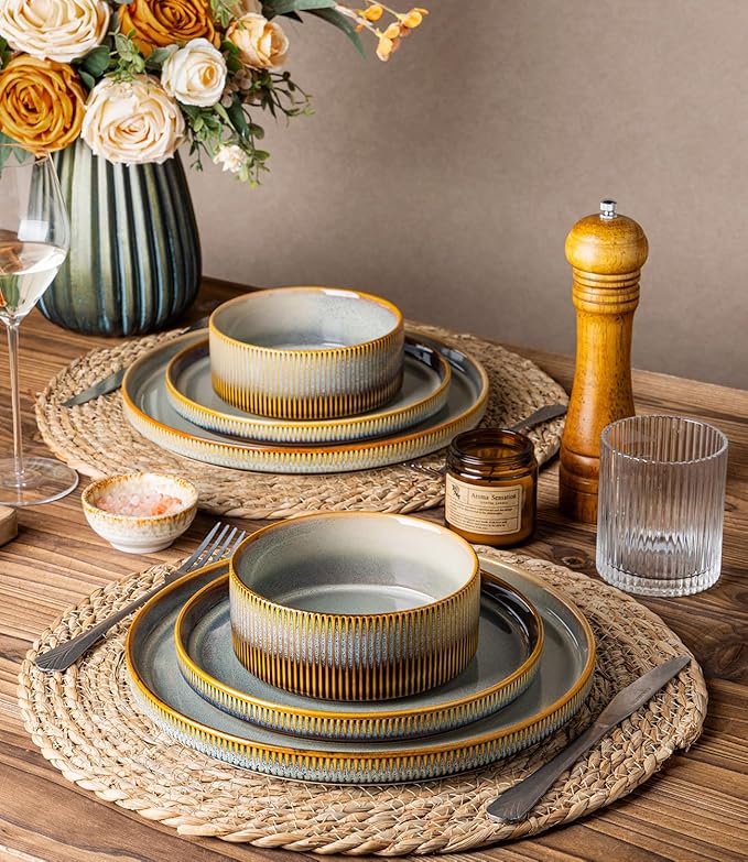 TheTerra Ceramic Dinnerware Sets for 6, 18 Pieces Porcelain Lightweight Plates and Bowls Sets, Scratch Resistant Dish Set, Oven & Microwave & Dishwasher Safe, Dusk Blue