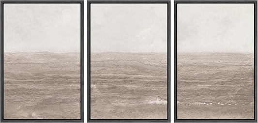 MUDECOR Framed Wall Art Print Set Neutral Textured Seascapes Subtle Tones Illustrations Modern Art Boho Decorative Colorful Chic for Living Room, Bedroom, Office - 24"x36"x3 Black