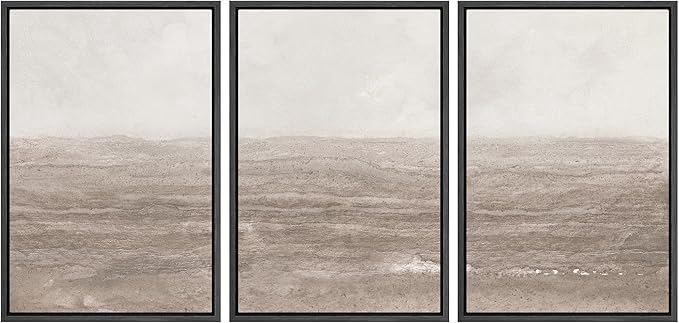 MUDECOR Framed Wall Art Print Set Neutral Textured Seascapes Subtle Tones Illustrations Modern Art Boho Decorative Colorful Chic for Living Room, Bedroom, Office - 16"x24"x3 Black