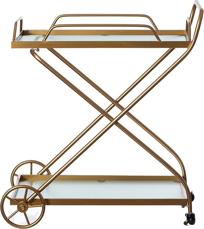 Vintiquewise Gold Metal Bar Cart with Wheels & Handles, Vintage Rolling Liquor Cart, Glass Shelves, Portable Mini Bar for Home, Dining, Living Room, Entryway, Modern Bar Cart