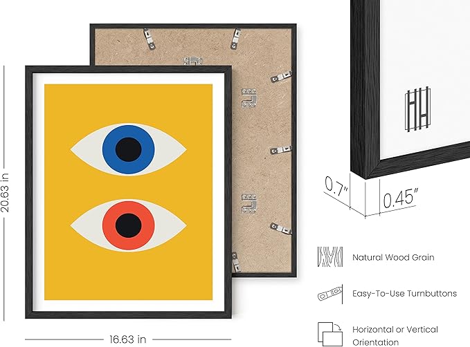 HAUS AND HUES Mid Century Modern Wall Art - Retro Evil Eye Decor, Bauhaus Yellow Wall Art, Large Abstract Art Print (Black Frame, 16x20)