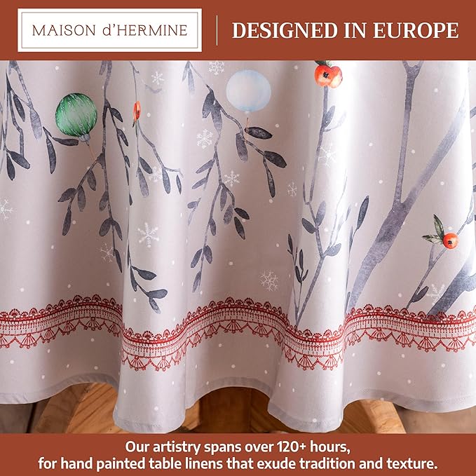 Maison d' Hermine Table Cloth Round Table 100% Cotton 63 Inches Fall Tablecloth Reusable Everyday Use for Thanksgiving Christmas Decorations Dining Farmhouse Party (Fairy Christmas)