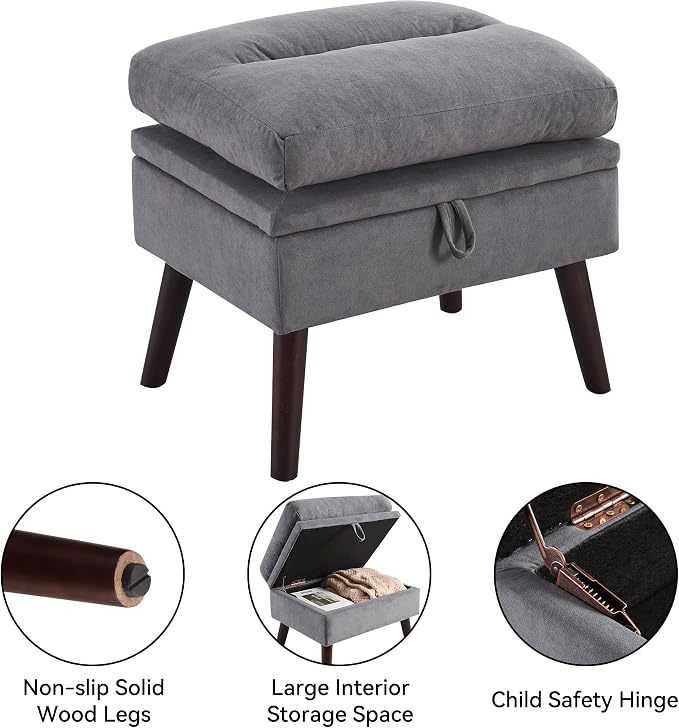 HCHAIRH Accent Chair with Ottoman, Comfy Reading Chair and Ottoman Set, Modern Oversized Velvet Lounge Armchair with Adjustable Backrest for Living Room Bedroom, Velvet Dark Grey