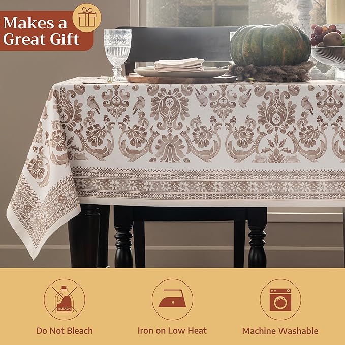 Maison d' Hermine Table Cloth Rectangle Table 100% Cotton 54 x 72 Inches Fall Tablecloth Reusable Everyday Use for Thanksgiving Christmas Decorations Dining Farmhouse Party (Allure)