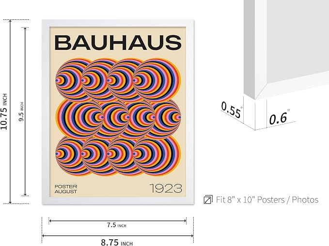 Poster Master Bauhaus Poster - Abstract Spiral Print - Geometric ART - Rainbow ART - Psychedelic Style - Chic Boho - Mid Century Modern - Living Room or Bedroom Decor - 8x10 White Framed
