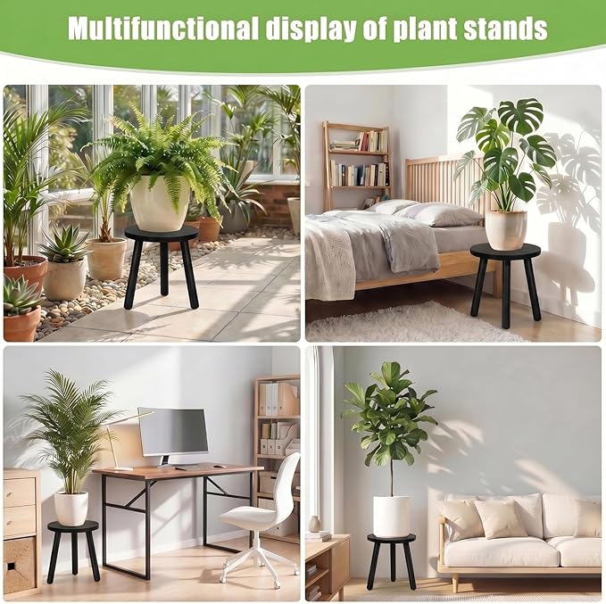 Wood Plant Stands Indoor, Black Plant Stand Modern Plant Table for Large Plants, Wooden Plant Stool, Tall Plant Holder Small Round Side for Living Room, Balcony, Office (1 Pack)